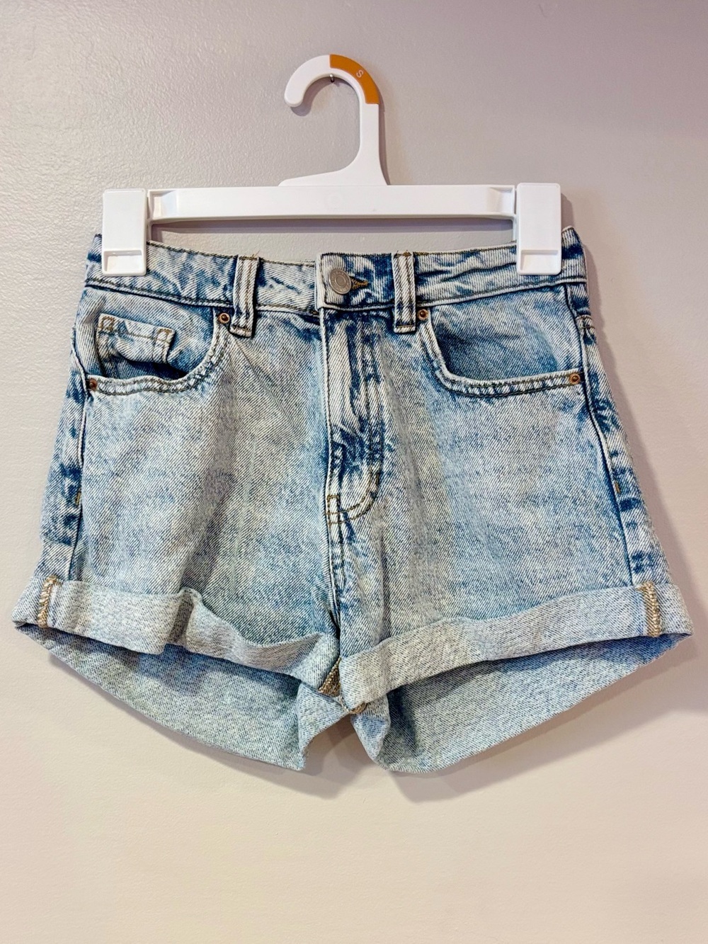 Pacsun Mom Jean Shorts Acid Wash Blue Denim Rolled Cuffed Hem Cotton Women's 24 - Picture 1 of 8